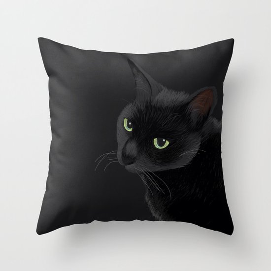 Black cat in the dark Throw Pillow by BATKEI Society6