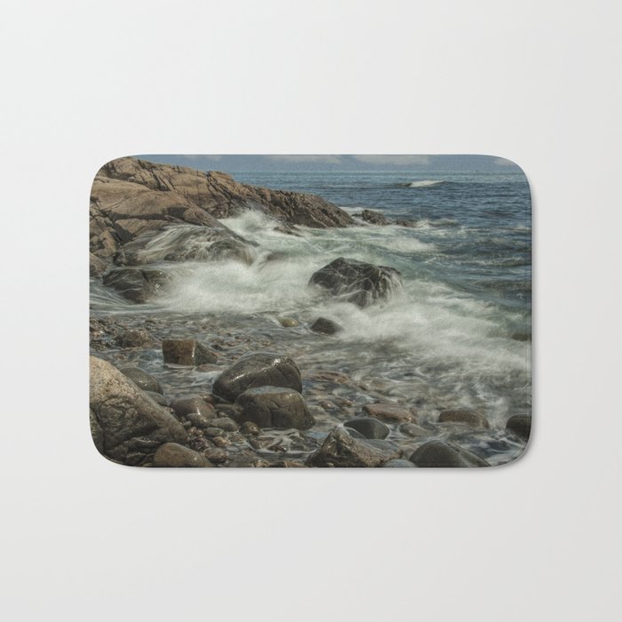 Waves Crashing against the Shore in Acadia National Park Maine Bath Mat