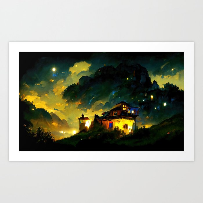 A fairy landscape, a magical night Art Print