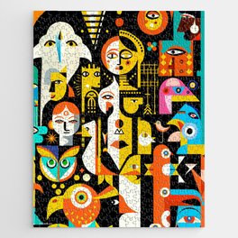 Geometric Collage of Birds and Faces Jigsaw Puzzle