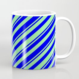 [ Thumbnail: Blue & Light Green Colored Striped Pattern Coffee Mug ]
