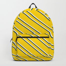 [ Thumbnail: Yellow, White, and Dark Slate Gray Colored Lined/Striped Pattern Backpack ]