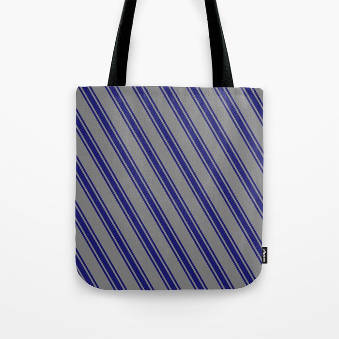 Gray & Midnight Blue Colored Lined Pattern Tote Bag