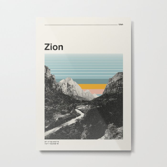 Retro Travel Poster, Zion National Park Collage Metal Print