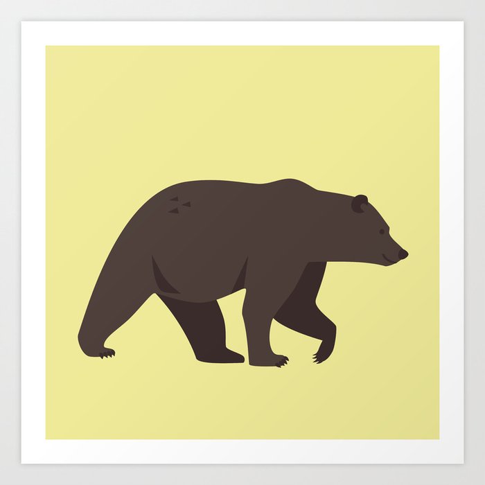 Canadian Forest Animals - Grizzly Bear on Light Yellow Art Print