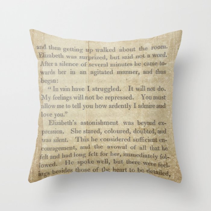 Pride and Prejudice  Vintage Mr. Darcy Proposal by Jane Austen   Throw Pillow
