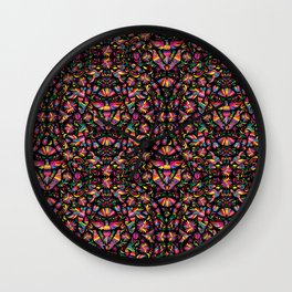 Colorful Mexican Pattern (Black Background) Wall Clock