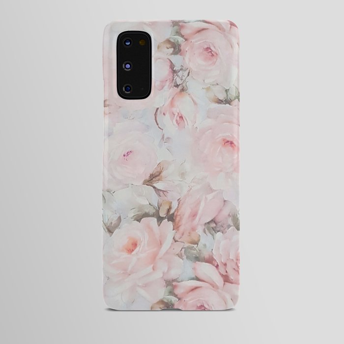 Vintage romantic blush pink teal bohemian roses floral Android Case