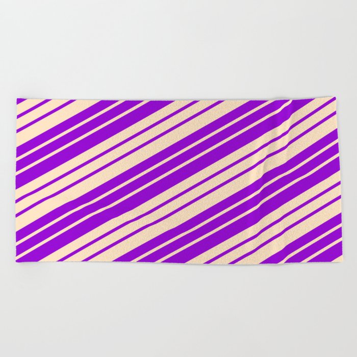 Dark Violet and Bisque Colored Stripes/Lines Pattern Beach Towel