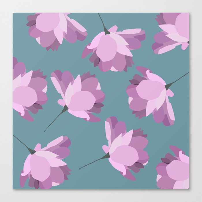 Luma - Pink Minimalistic Flower Blossom on Turquoise Canvas Print