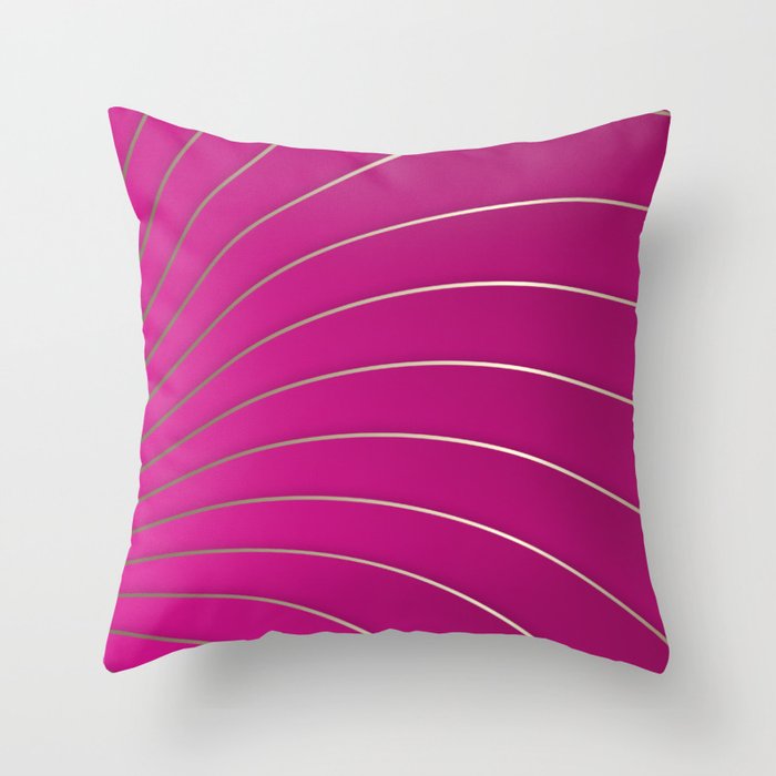 Golden Lines on Pink Gradient Background, Elegant Design Throw Pillow
