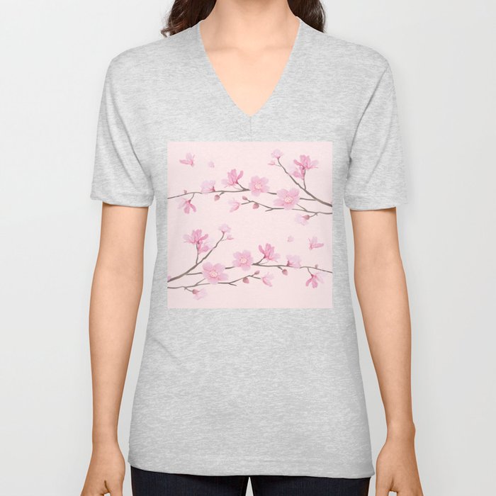 Square - Cherry Blossom - Pink V Neck T Shirt