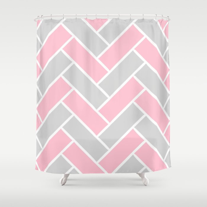 Chevron Pattern Pink And Grey Shower Curtain By Atriumgoods