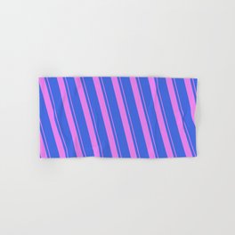 [ Thumbnail: Violet and Royal Blue Colored Lines Pattern Hand & Bath Towel ]