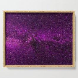 Elegant Stylish Violet Lilac Glitter Nebula Galaxy Serving Tray