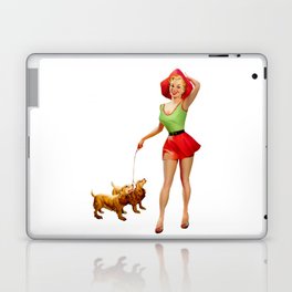 Sexy Blonde Pin Up With Green Dress Red Skirt And Two Dogs Laptop Skin