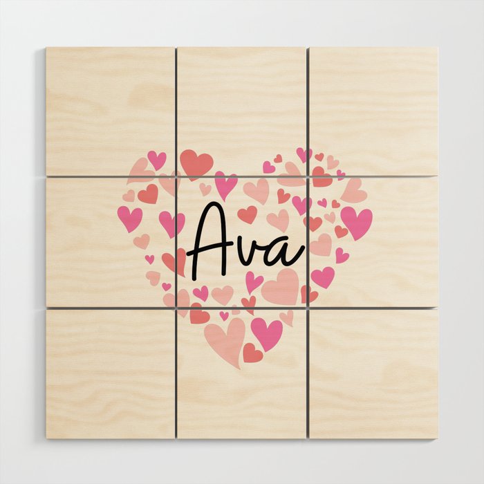 Ava, red and pink hearts Wood Wall Art
