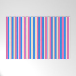 [ Thumbnail: Blue, Beige & Hot Pink Colored Pattern of Stripes Welcome Mat ]