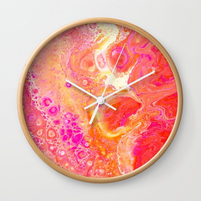 Happy Day Pink And Orange Abstract Painting Wall Clock By Michellemach Society6