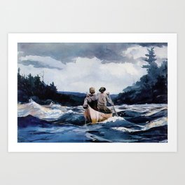 Canoe in the Rapids river landscape by Winslow H-o-m-e-r Art Print