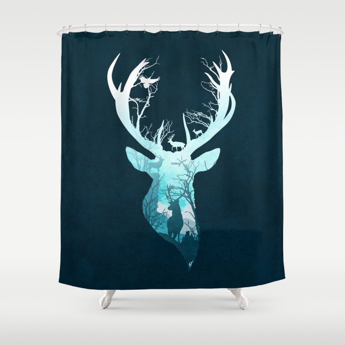 Deer Blue Winter Shower Curtain