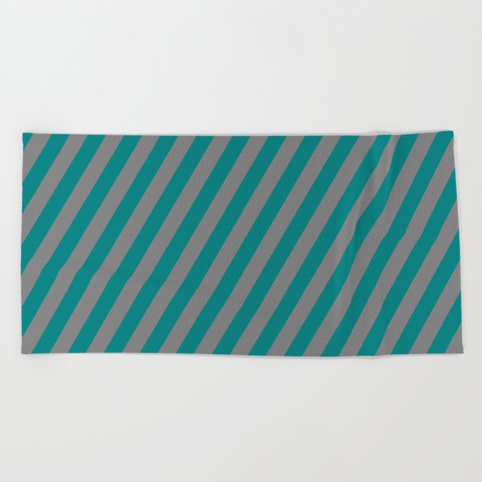 Grey and Teal Colored Lined Pattern Beach Towel