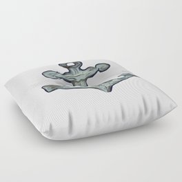 Anchor - Silver-Blue Wonky Anchor on White Background Nautical Décor Floor Pillow