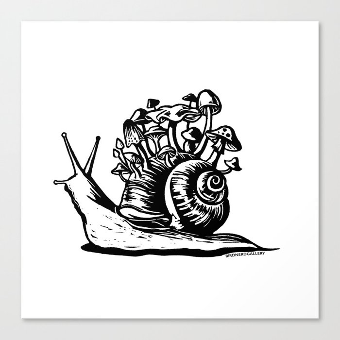 Mushroom Snail Linocut Canvas Print