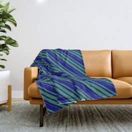[ Thumbnail: Blue & Sea Green Colored Lines/Stripes Pattern Throw Blanket ]