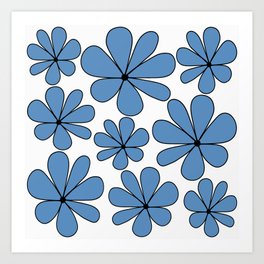 Retro Daisy Pattern III Blue Bold Floral Art Print