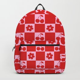 Cherry Flowers Pink & Red Checker Backpack