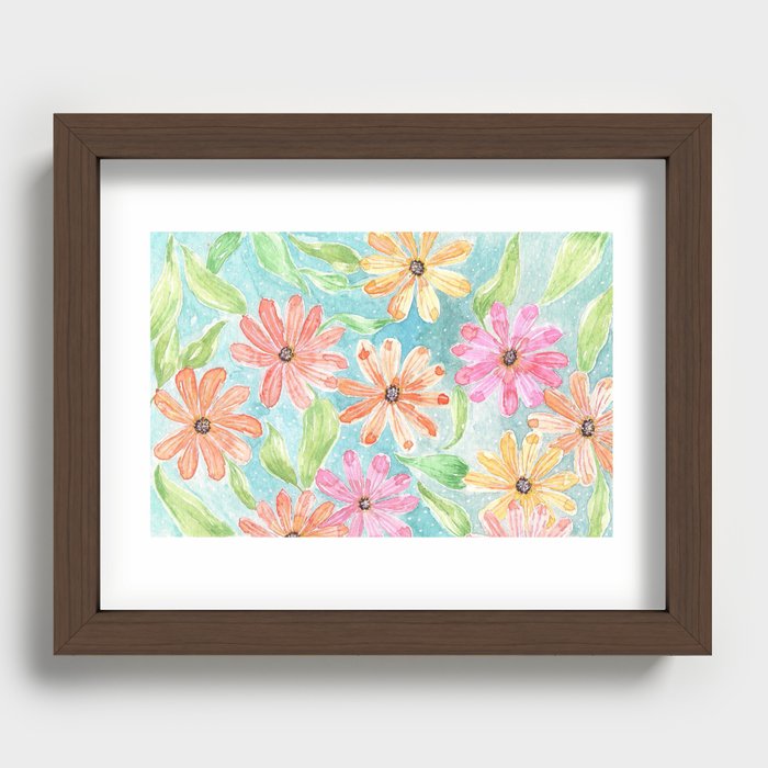 Watercolor Daisies Design Recessed Framed Print