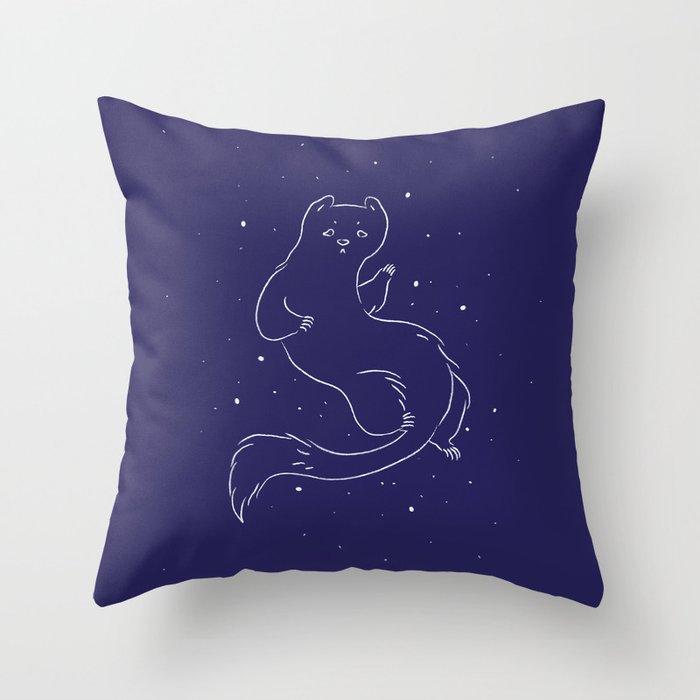 Arctic ferret in a winter starry night Throw Pillow