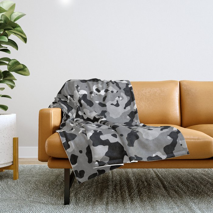 Black and Gray Camouflage Throw Blanket