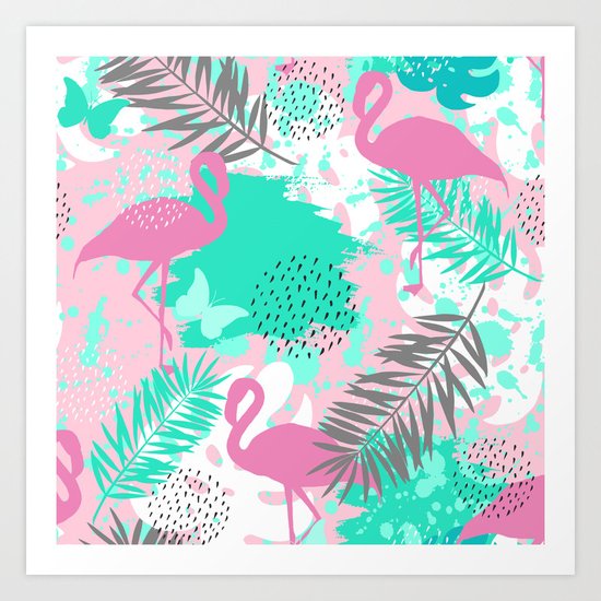 Flamingo. Abstract pattern Art Print