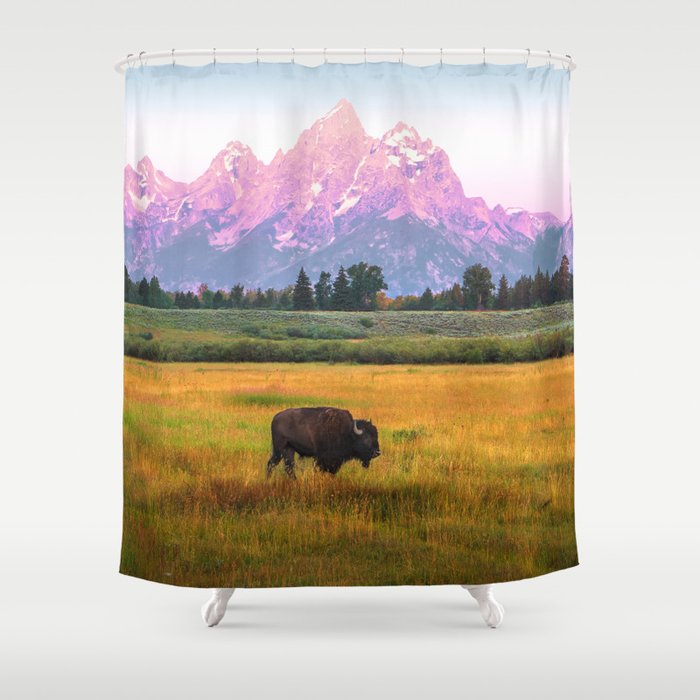 Grand Tetons Bison Shower Curtain