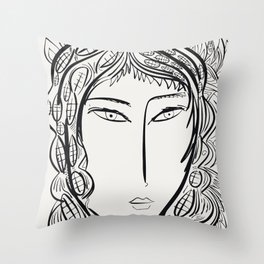 Black and white modern portrait of a girl Throw Pillow