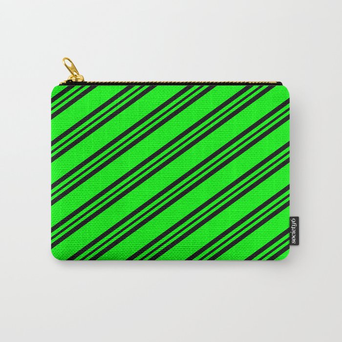 Lime & Black Colored Lines Pattern Carry-All Pouch