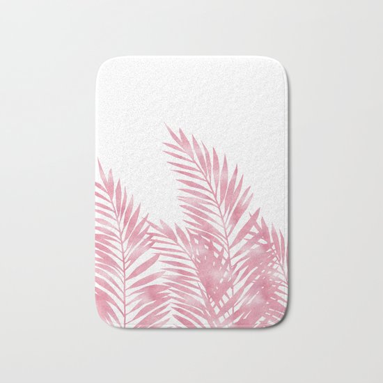 Palm Leaves Pink Bath Mat