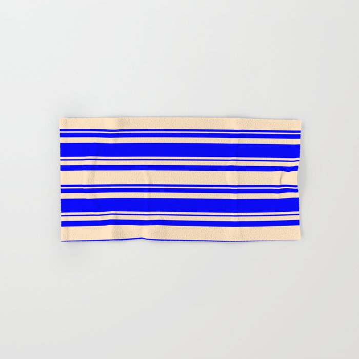 Bisque and Blue Colored Lined/Striped Pattern Hand & Bath Towel
