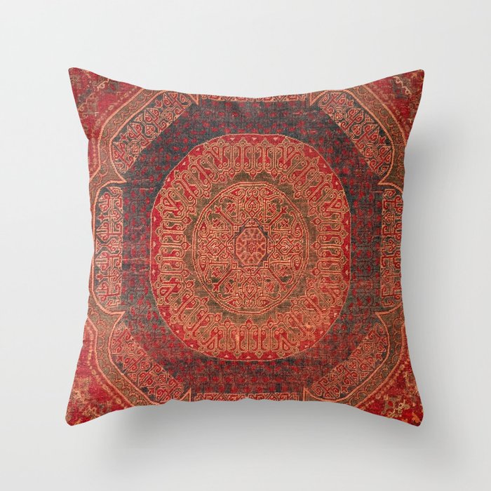Bohemian Medallion V // 15th Century Old Distressed Red Green Blue Colorful Ornate Rug Pattern Throw Pillow