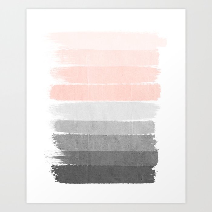 Color story millennial pink and grey transition brushstrokes modern canvas art decor dorm college Art Print
