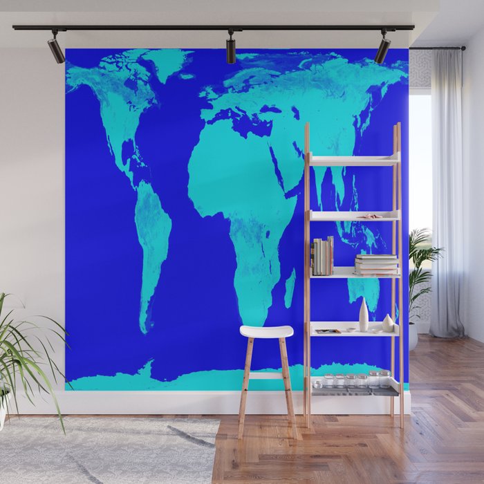 World Map Turquoise Blue Wall Mural