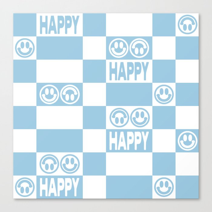 HAPPY Checkerboard (Morning Sky Light Blue Color) Canvas Print
