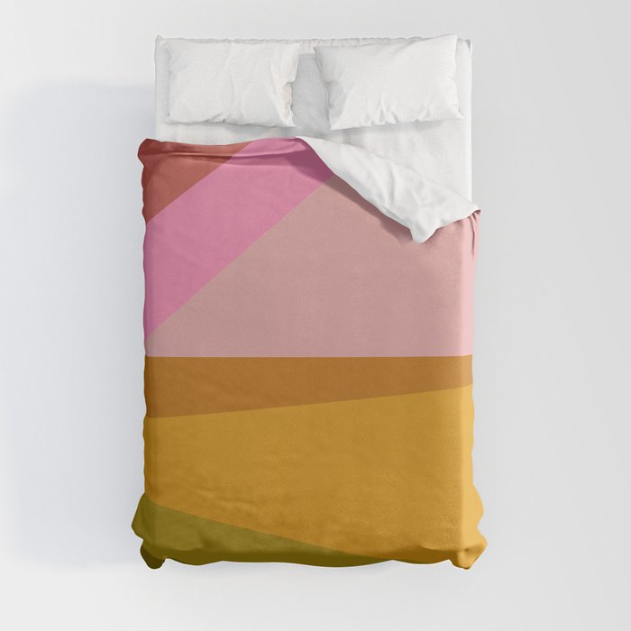 Colorful Geometric Abstract in Pink, Mustard, and Green Duvet Cover