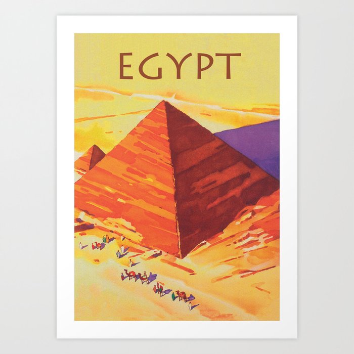 Egypt, Great Pyramids, Retro Vintage Travel Poster Art Print