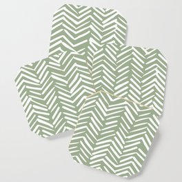 Boho, Abstract, Herringbone Pattern, Sage Green and White Coaster