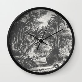 Indian Jungle Wall Clock | Tiger, Vintage, Animal, Tropical, Graphicdesign, Wild, Exotic, Tree, Jungle, Green 