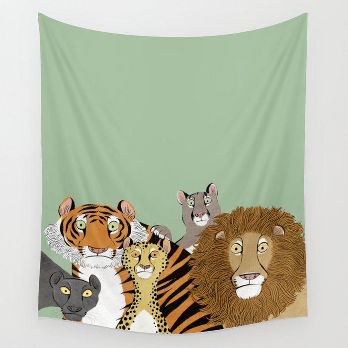Surprised Big Cats Wall Tapestry