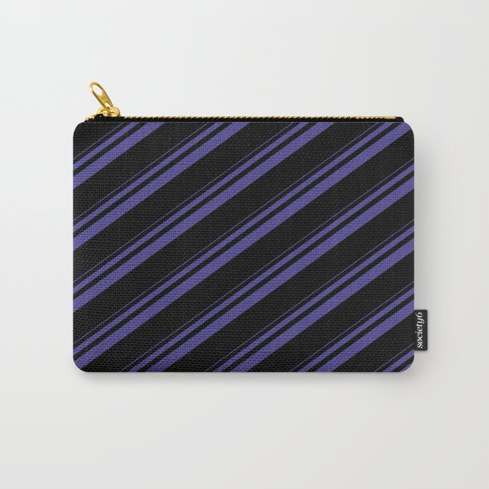 Dark Slate Blue and Black Colored Striped Pattern Carry-All Pouch
